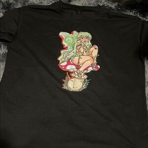 ROMWE Black Tee with Green and Red Graphic